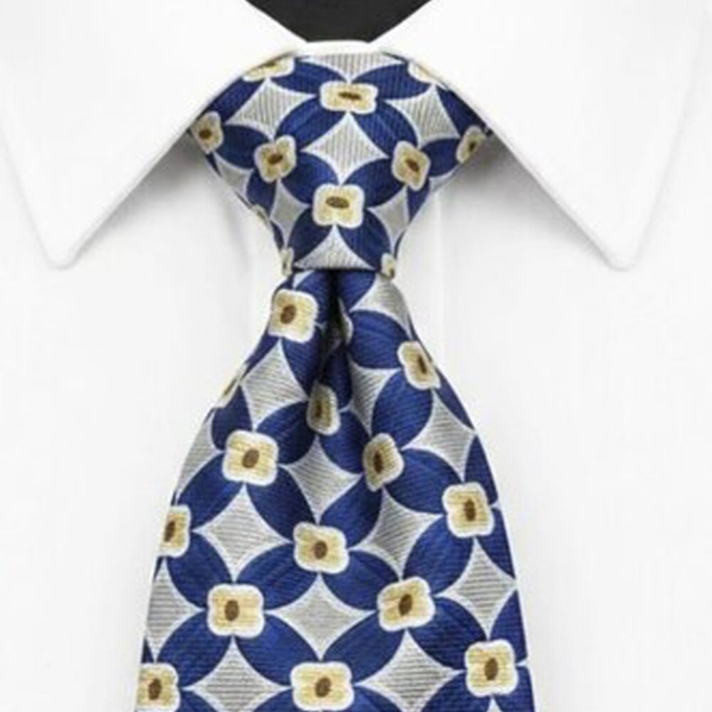 Cerruti 1881 Silk Tie France Geometric Art Office Wedding Formal Blue Gray